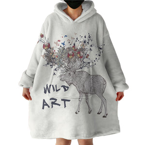 Floral Deer Sketch Wild Art SWLF5192 Hoodie Wearable Blanket