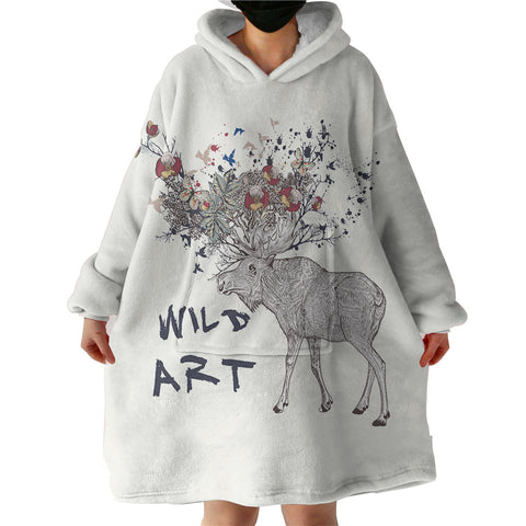 Image of Floral Deer Sketch Wild Art SWLF5192 Hoodie Wearable Blanket