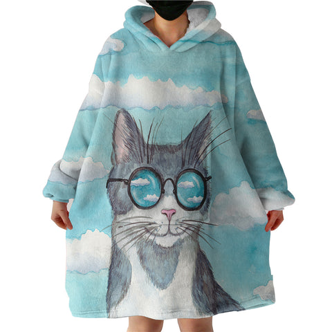 Image of Cute Sunglasses Cat Light Cloud SWLF5195 Hoodie Wearable Blanket