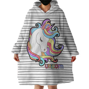 Pastel Sleeping Unicorn Head Stripes SWLF5200 Hoodie Wearable Blanket