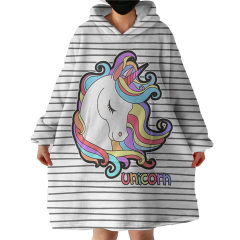 Image of Pastel Sleeping Unicorn Head Stripes SWLF5200 Hoodie Wearable Blanket