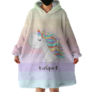 Happy Colorful Unicorn Pastel Stripes SWLF5201 Hoodie Wearable Blanket
