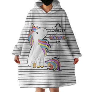 Little Colorful Unicorn Stripes SWLF5202 Hoodie Wearable Blanket