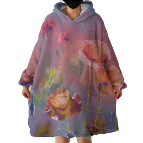 Image of Watercolor Flowers Peach Pink Theme SWLF5241 Hoodie Wearable Blanket