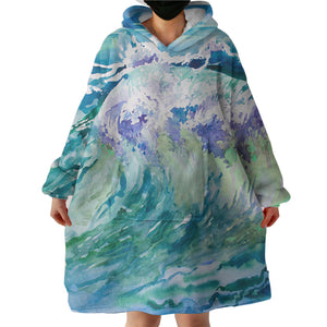 Watercolor Blue Waves Japanese Art SWLF5246 Hoodie Wearable Blanket
