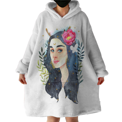 Image of Lady Night Flower Illustration SWLF5247 Hoodie Wearable Blanket
