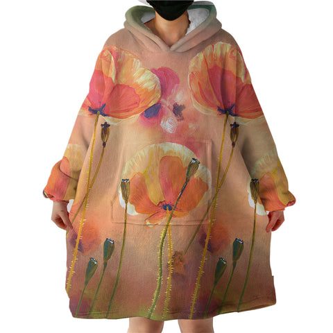 Image of Watercolor Orange Flowers SWLF5249 Hoodie Wearable Blanket