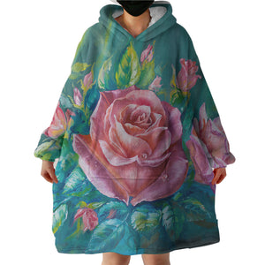 Watercolor Pink Roses Green Theme  SWLF5250 Hoodie Wearable Blanket