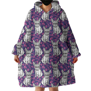 Multi Little Pug Cute Food Sketch Purple Theme SWLF5252 Hoodie Wearable Blanket