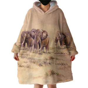 Watercolor Elephants In Desert SWLF5253 Hoodie Wearable Blanket
