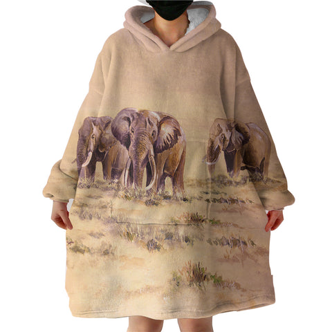 Image of Watercolor Elephants In Desert SWLF5253 Hoodie Wearable Blanket