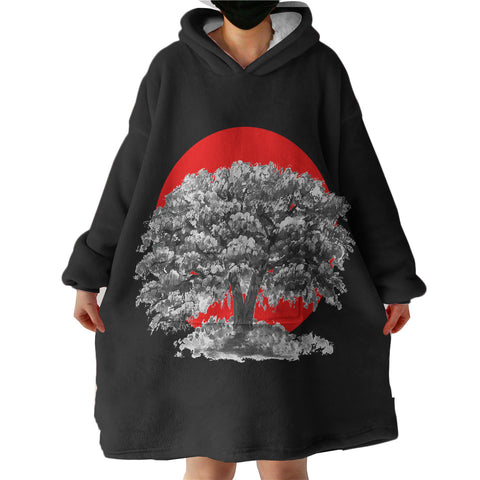 Image of Big Tree Red Sun Japanese Art SWLF5257 Hoodie Wearable Blanket