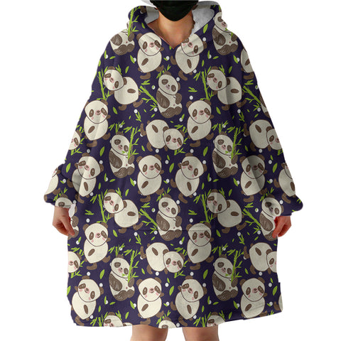 Image of Multi Cute Panda Eating SWLF5260 Hoodie Wearable Blanket