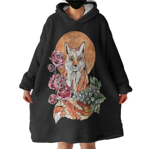 Image of Watercolor Floral Fox Illustration SWLF5266 Hoodie Wearable Blanket
