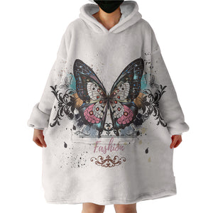 Fashion Butterfly White Theme SWLF5330 Hoodie Wearable Blanket