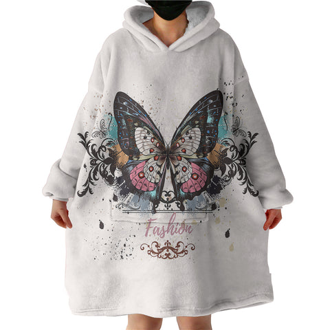 Image of Fashion Butterfly White Theme SWLF5330 Hoodie Wearable Blanket