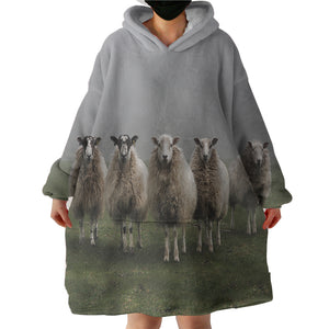 Five Standing Sheeps Dark Theme SWLF5332 Hoodie Wearable Blanket
