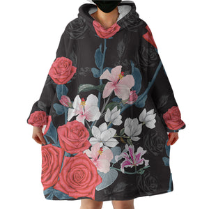 Roses Black Shadow Theme SWLF5336 Hoodie Wearable Blanket