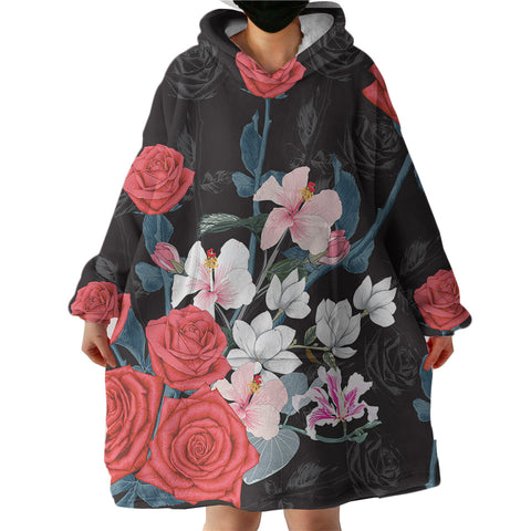 Image of Roses Black Shadow Theme SWLF5336 Hoodie Wearable Blanket