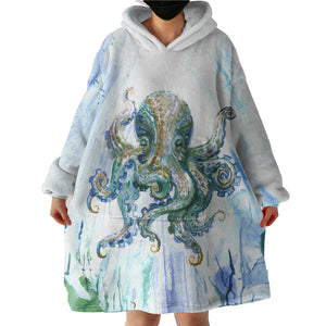 Watercolor Big Octopus Blue & Green Theme SWLF5341 Hoodie Wearable Blanket