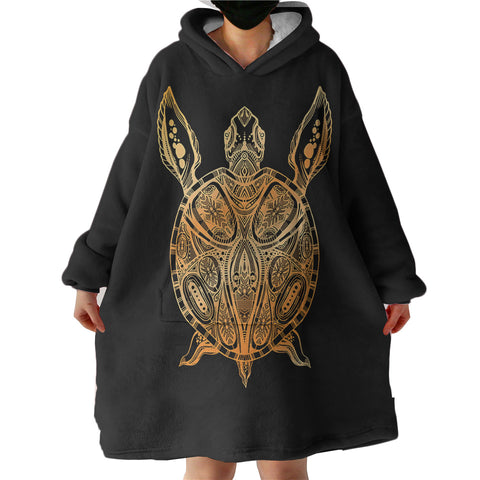 Image of Golden Aztec Pattern Turtle  SWLF5348 Hoodie Wearable Blanket