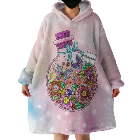 Image of Floral Butterflies Bottle Illustration Pastel Theme  SWLF5350 Hoodie Wearable Blanket