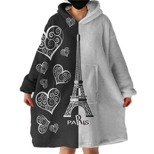 B&W Multi Heart & Eiffel Tower In Paris  SWLF5352 Hoodie Wearable Blanket