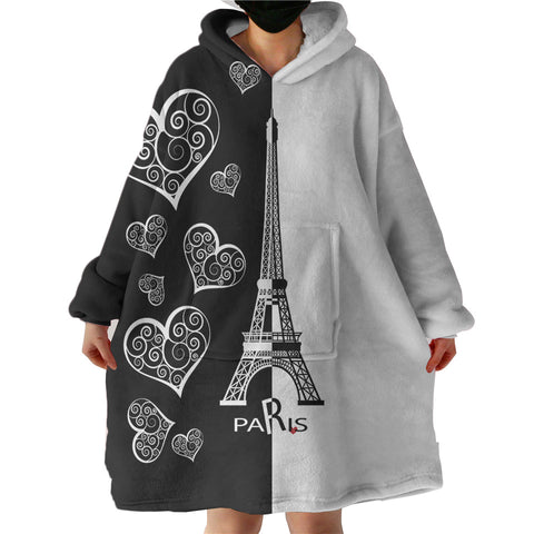 Image of B&W Multi Heart & Eiffel Tower In Paris  SWLF5352 Hoodie Wearable Blanket