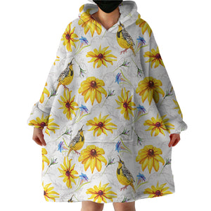 Multi Yellow Aster Flowers & Sunbirds SWLF5353 Hoodie Wearable Blanket