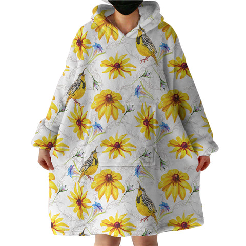 Image of Multi Yellow Aster Flowers & Sunbirds SWLF5353 Hoodie Wearable Blanket