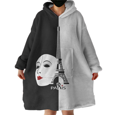 Image of B&W Paris Eiffel Tower Face Mask Red Lips  SWLF5448 Hoodie Wearable Blanket