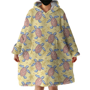 Multi Ocean Turtles Yellow Theme  SWLF5449 Hoodie Wearable Blanket
