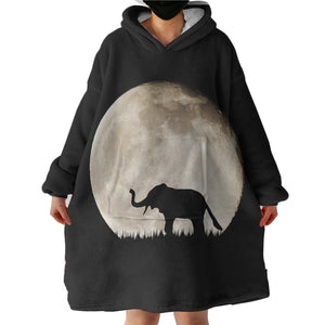 Elephant Under The MoonLight  SWLF5451 Hoodie Wearable Blanket