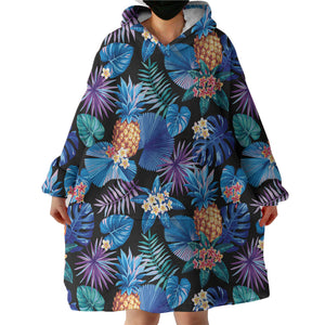 Blue Tint Tropical Leaves SWLF5452 Hoodie Wearable Blanket
