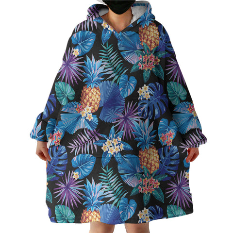 Image of Blue Tint Tropical Leaves SWLF5452 Hoodie Wearable Blanket