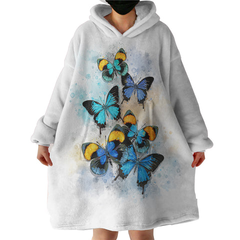 Image of Blue Tint Butterflies  SWLF5461 Hoodie Wearable Blanket