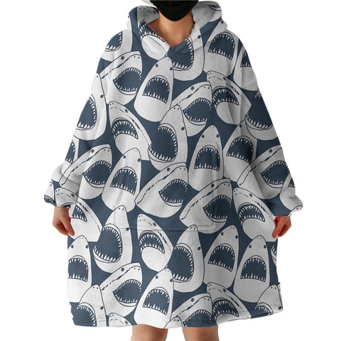 Image of Shark Jaws Navy Theme SWLF5470 Hoodie Wearable Blanket
