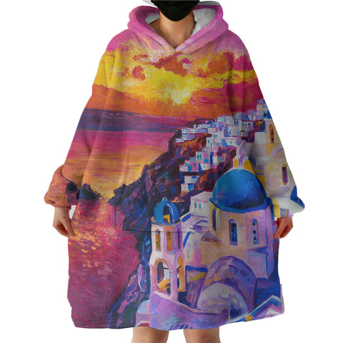 Image of Beautiful Sunset Watercolor Italia Landscape View SWLF5475 Hoodie Wearable Blanket