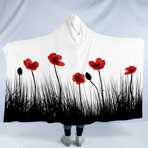 Image of Red & Black Flowers SWLM3332 Hooded Blanket