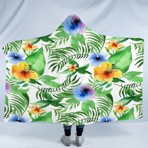 Image of Colorful Flowers & Leaves SWLM3368 Hooded Blanket