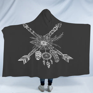 White & Grey Floral Dreamcatcher SWLM3373 Hooded Blanket