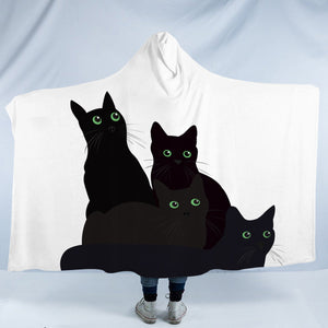 Four Green Eyes Black Cat SWLM3379 Hooded Blanket