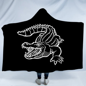 B&W Crocodile Sketch SWLM3382 Hooded Blanket