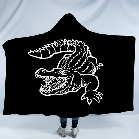 Image of B&W Crocodile Sketch SWLM3382 Hooded Blanket