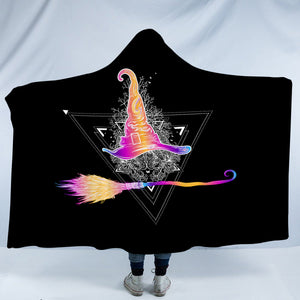 Colorful Gradient Witch Hat & Flying Broom SWLM3384 Hooded Blanket