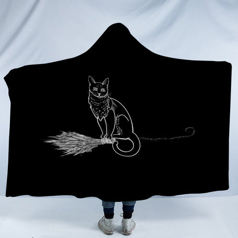 Image of Cat on Flying Broom SWLM3386 Hooded Blanket