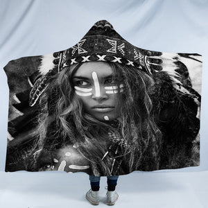 B&W Aboriginal Woman Pattern SWLM3459 Hooded Blanket