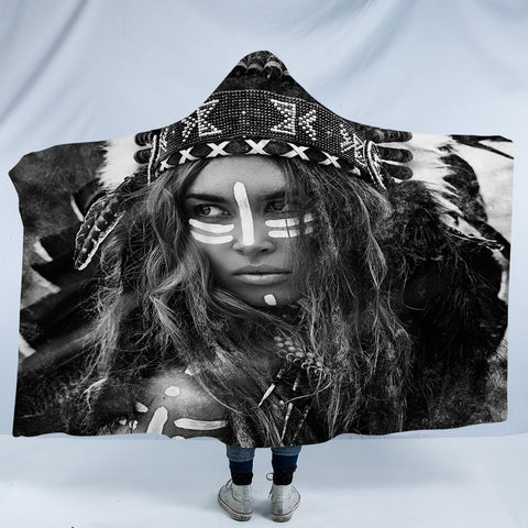 Image of B&W Aboriginal Woman Pattern SWLM3459 Hooded Blanket