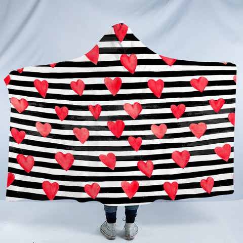 Image of Stripe Heart SWLM3468 Hooded Blanket