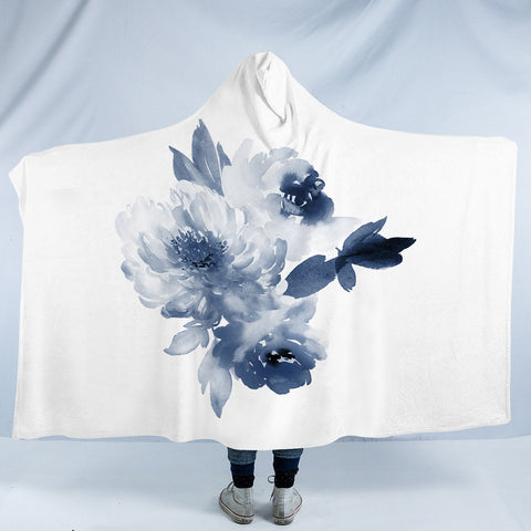 Image of Dark Blue Flower SWLM3469 Hooded Blanket